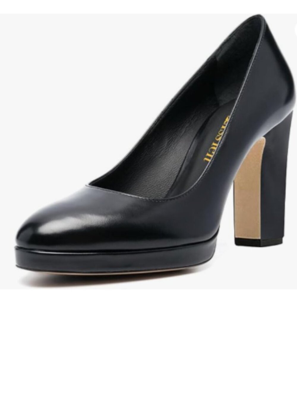 miss left Black Platform Almond Toe Pumps Classic Slip On Chunky Heels Shoe